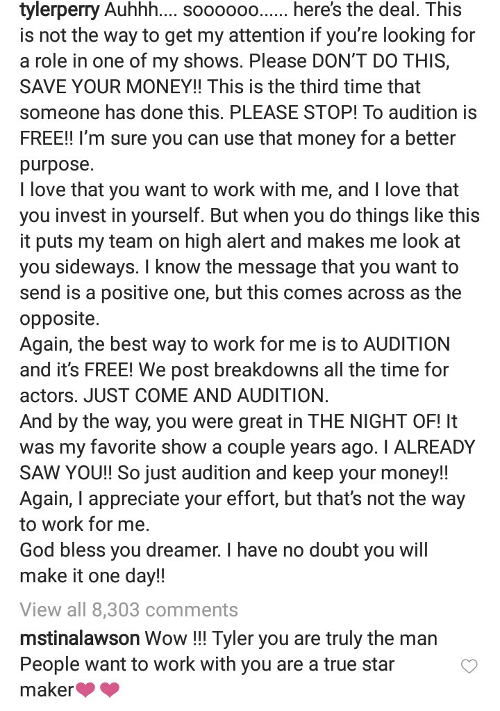 Tyler Perry's Instagram post on the lady who made a billboard asking for a job